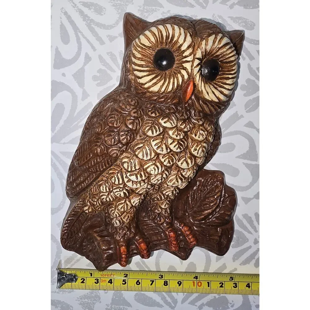 Vintage 1970s Owl Wall Plaques – Set of 2 – Retro Brown & Cream Lightweight
